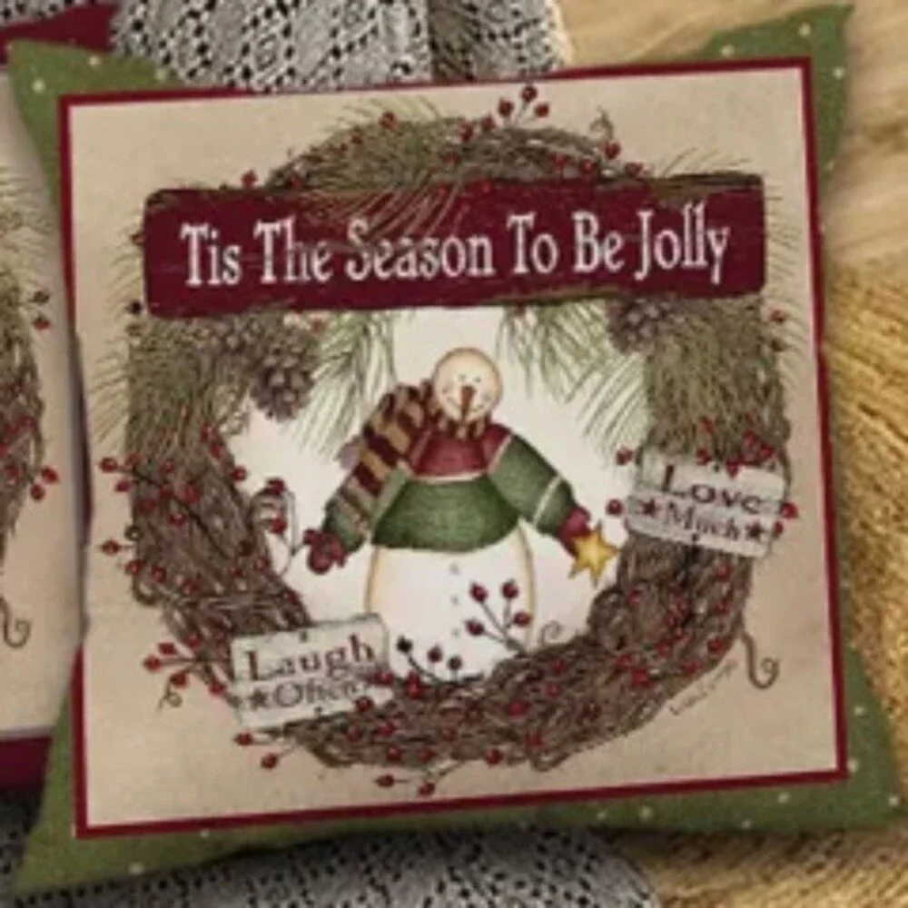 NEW VTG LOOK SET OF 5 CHRISTMAS FARMHOUSE WREATH BIRDS LINEN 18